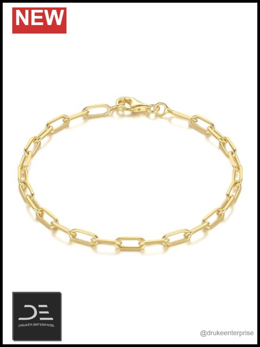 14K Gold Plated Paperclip Chain Bracelet for Women